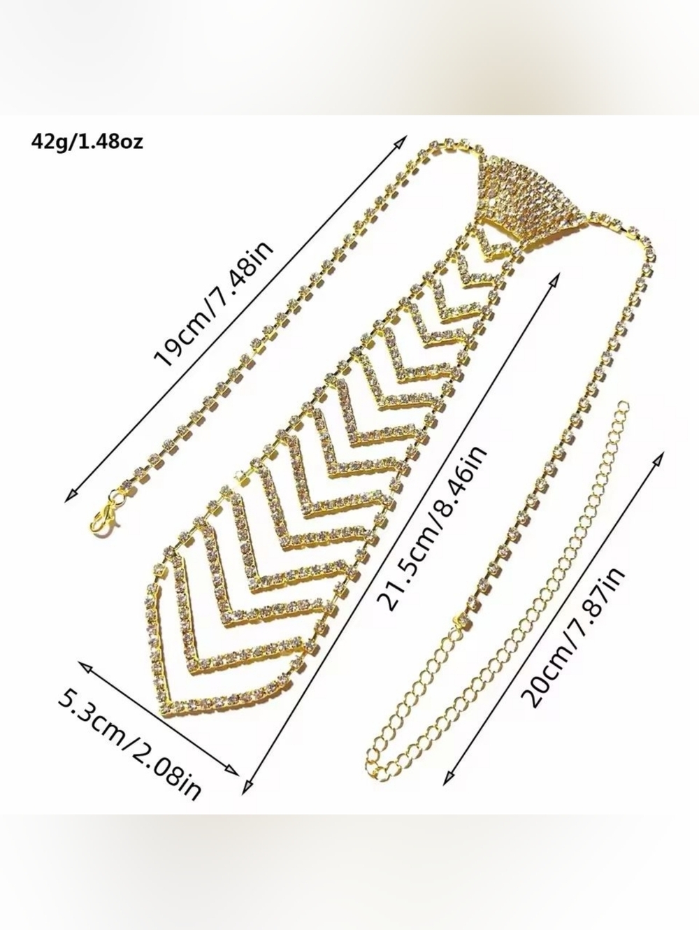 Gold Crystal Chevron Tie Necklace - Women Jewelry - Picture 3 of 6
